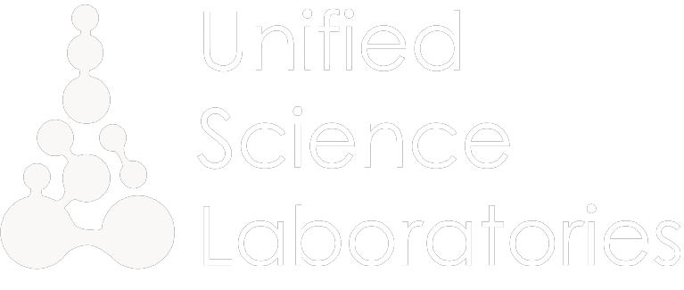 Unified Science Labs logo with an image of an Erlenmeyer flask made of bubbles